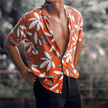Wiaofellas New Luxury Social Shirts For Men Casual Floral Print Short-sleeved Tees Summer Loose Simple Tops Lapel Shirt Men's Clothing 2023